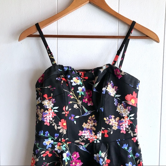 Express Floral Black Fit + Flare Dress - Picture 2 of 8